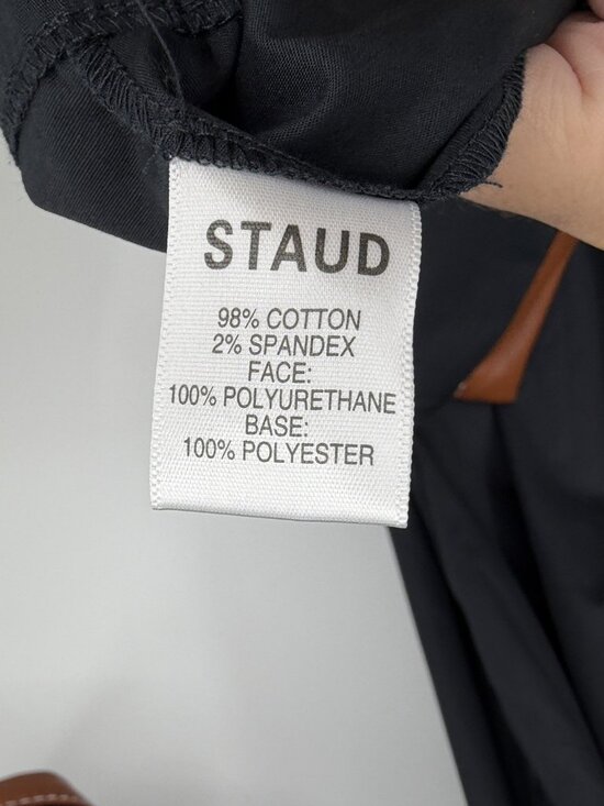 Staud Black Whiskey Vincent Midi Shirt Dress size XS Faux Leather Trim $275 - Picture 9 of 10